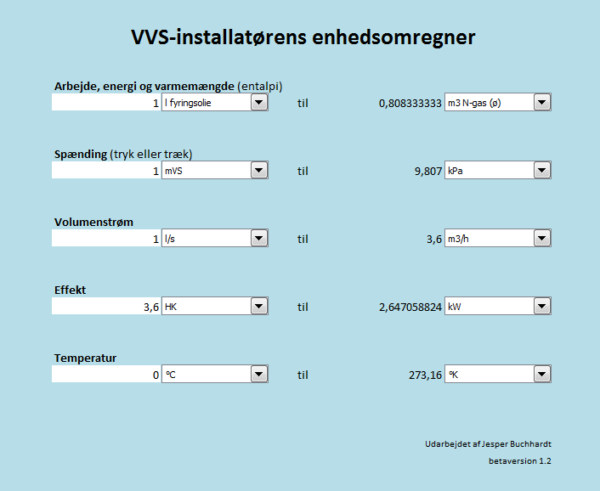 VVS-installatørens enhedsomregner