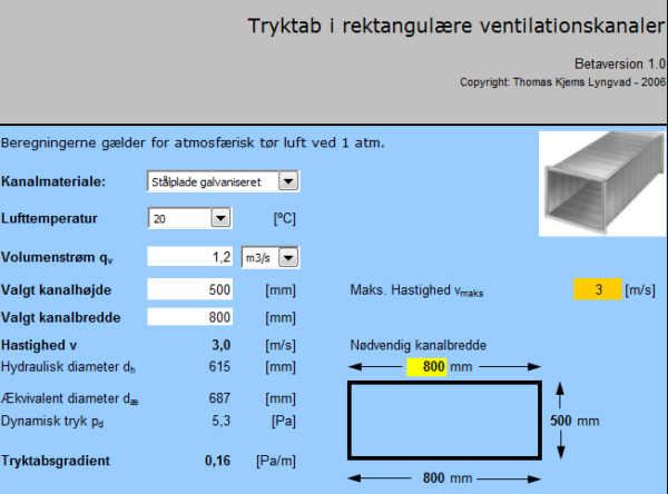 Tryktab i rektangulære ventilationskanaler